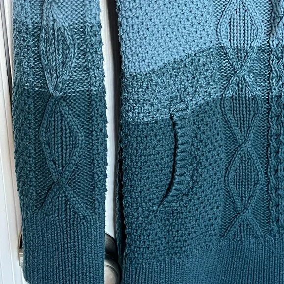 L.L. Bean Signature Teal Gradient Cowl Neck Sweater Women’s size L - Picture 3 of 6